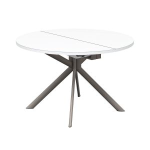 CONNUBIA table extensible à rallonge avec piètement tourterelle mat GIOVE CB/4739-D 120 cm (Plateau extra-clair et extension en stratifié blanc optique opaque - Métal et verre sérigraphié)