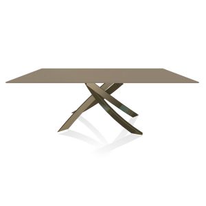 BONTEMPI CASA table avec structure laiton vielli ARTISTICO 20.01 200x106 cm (Anti-rayures tourterelle opaque - Plateau en verre et structure en acier laqué laiton vielli)