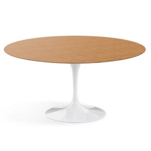 KNOLL table ronde TULIP &Oslash; 152 cm collection Eero Saarinen (Base blanche / plateau en teak - Bois et aluminium)