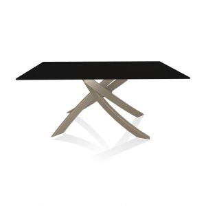 BONTEMPI table avec structure sable ARTISTICO 20.13 160x90 cm (Anti-rayures noir opaque - Plateau en verre et structure en acier laqué sable)