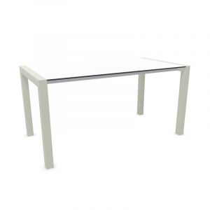 KRISTALIA table extensible SUSHI avec plateau en stratifi&eacute; 150x80 cm (Linecompact blanc - Pieds en aluminium peint gris sable)