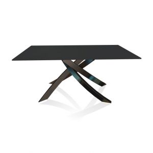 BONTEMPI CASA table avec structure noir poli ARTISTICO 20.13 160x90 cm (Anti-rayures anthracite opaque - Plateau en verre et structure en acier laqué noir poli)