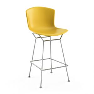KNOLL tabouret hauteur comptoir BERTOIA Anniversary Edition (Structure chrom&eacute;e / Corps jaune - acier / polypropyl&egrave;ne)