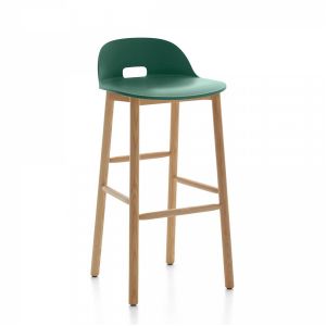 EMECO ALFI BARSTOOL LOW BACK tabouret avec le dossier bas (Vert et frêne clair - Polypropylène et fibre de bois recyclé)