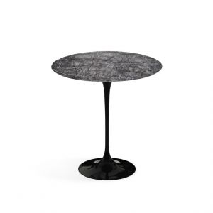KNOLL table ronde TULIP Ø 51 cm collection Eero Saarinen (Base noire / plateau gris Carnico satiné - marbre et aluminium)