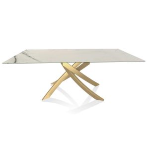 BONTEMPI CASA table avec structure or ARTISTICO 52.45 200x100 cm (Blanc Statuario mat - Plateau en SuperMarbre et structure en acier laqué or)