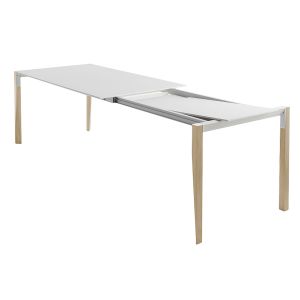 HORM table extensible à rallonge rectangulaire TANGO avec plateau en Fenix blanc (210 x 90 cm chêne naturel - Bois massift et Fenix)