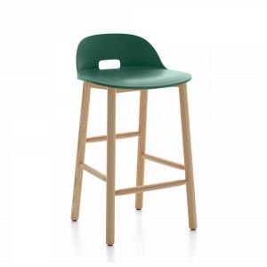 EMECO ALFI COUNTER STOOL LOW BACK tabouret avec le dossier bas (Vert et frêne clair - Polypropylène et fibre de bois recyclé)