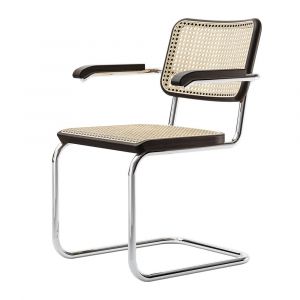 THONET chaise luge avec accoudoirs S 64 V (Rotin tressé et hêtre I - Tube en acier)
