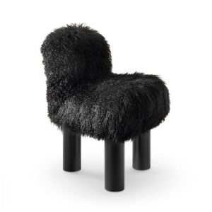 ARFLEX fauteuil haut BOTOLO version fourrure (Noir - M&eacute;tal laqu&eacute; noir et fourrure)
