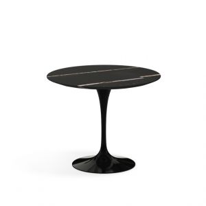 KNOLL table ronde TULIP &Oslash; 91 cm collection Eero Saarinen (Base noire / plateau Sahara Noir satin&eacute; - marbre et aluminium)