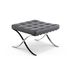 KNOLL repose-pied pouf ottoman BARCELONA (Structure chrom&eacute;e / Rev&ecirc;tement Black - Acier / Cuir Sabrina)