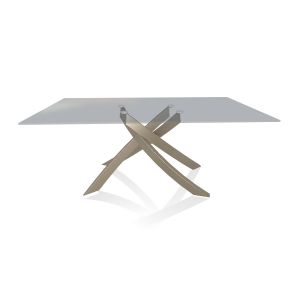 BONTEMPI CASA table avec structure sable ARTISTICO 20.00 180x106 cm (Transparent fumé - Plateau en verre et structure en acier laqué sable)