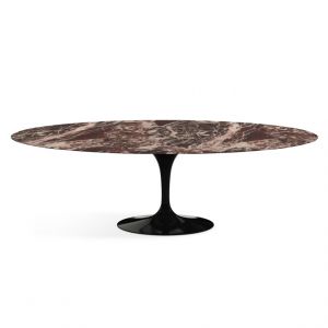 KNOLL table ovale TULIP collection Eero Saarinen 244x137 cm (Base noire / plateau Rouge Rubis satin&eacute; - marbre et aluminium)