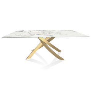 BONTEMPI CASA table avec structure or ARTISTICO 20.01 200x106 cm (Arabescato brillant - Plateau en SuperMarbre et structure en acier laqué or)