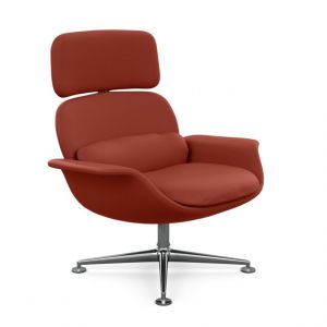 KNOLL fauteuil pivotant KN02 en cuir avec dossier haut inclinable (Volo Kilim - Revêtement Cat. X et structure en aluminium poli)