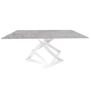 BONTEMPI CASA table avec structure blanche ARTISTICO 20.01 200x106 cm (Blanc Dolomite - Plateau en marbre naturel et structure en acier laqué blanc)