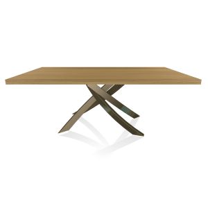 BONTEMPI CASA table avec structure laiton vielli ARTISTICO 20.01 200x106 cm (Chêne naturel - Plateau en bois plaqué et structure en acier laqué laiton vielli)