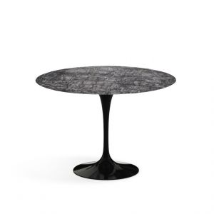 KNOLL table ronde TULIP &Oslash; 107 cm collection Eero Saarinen (Base noire / plateau gris Carnico satin&eacute; - marbre et aluminium)