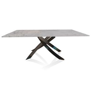 BONTEMPI CASA table avec structure noir poli ARTISTICO 20.01 200x106 cm (Blanc Dolomite - Plateau en marbre naturel et structure en acier laqué noir poli)