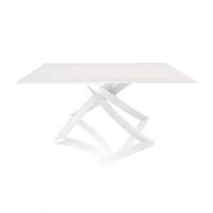 BONTEMPI CASA table avec structure blanche ARTISTICO 20.13 160x90 cm (Extrawhite brillant - Plateau en verre et structure en acier laqué blanc)