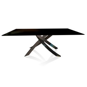 BONTEMPI CASA table avec structure noir poli ARTISTICO 20.01 200x106 cm (Laqué noir brillant - Plateau en verre et structure en acier laqué noir poli)