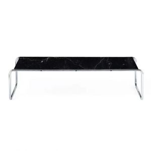 KNOLL table basse rectangulaire LACCIO (Noir Marquina - Marbre et acier chromé)