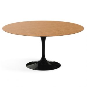 KNOLL table ronde TULIP &Oslash; 152 cm collection Eero Saarinen (Base noire / plateau en teak - Bois et aluminium)