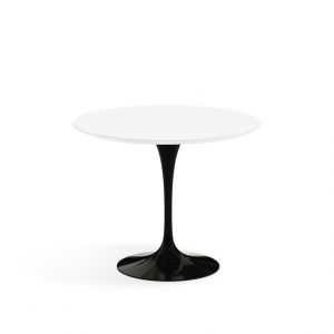KNOLL table ronde TULIP &Oslash; 91 cm collection Eero Saarinen (Base noire / plateau blanc - Plastique lamin&eacute; et alluminium)