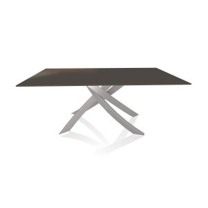 BONTEMPI CASA table avec structure gris clair ARTISTICO 20.00 180x106 cm (Laquè anthracite brillant - Plateau en verre et structure en acier laqué gris clair)