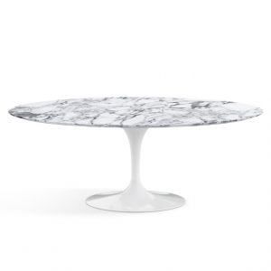 KNOLL table ovale TULIP collection Eero Saarinen 198x121cm (Base blanche / plateau Arabescato satiné - marbre et aluminium)
