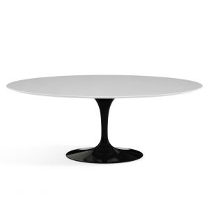 KNOLL table ovale TULIP collection Eero Saarinen 198x121cm (Base noire / plateau blanc - Plastique laminé et alluminium)