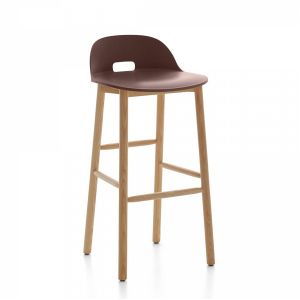 EMECO ALFI BARSTOOL LOW BACK tabouret avec le dossier bas (Marron foncé et frêne clair - Polypropylène et fibre de bois recyclé)