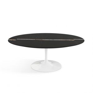 KNOLL table basse ovale TULIP collection Eero Saarinen 107x70 cm (Base blanche / Plateau Sahara Noir satiné - marbre et aluminium)