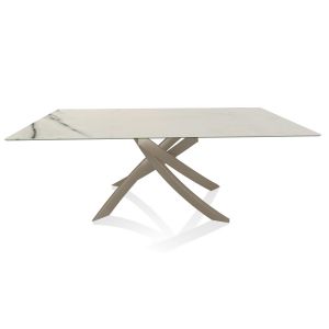 BONTEMPI CASA table avec structure sable ARTISTICO 52.45 200x100 cm (Blanc Statuario mat - Plateau en SuperMarbre et structure en acier laqué sable)