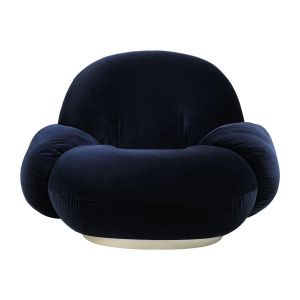 GUBI fauteuil avec accoudoirs et la base pivotante PACHA LOUNGE CHAIR (Cat. B Velvet 2 4958 - tissu et bois finition Pearl Gold)