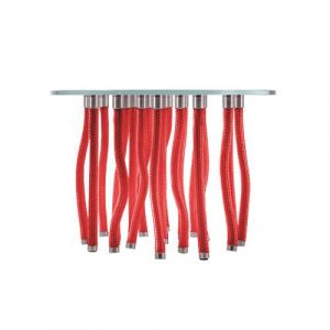 CAPPELLINI table basse ORG (Corde rouge - Verre tremp&eacute; transparent, pieds en acier et corde en polypropyl&egrave;ne)