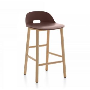 EMECO ALFI COUNTER STOOL LOW BACK tabouret avec le dossier bas (Marron foncé et frêne clair - Polypropylène et fibre de bois recyclé)