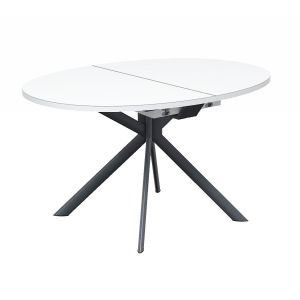 CONNUBIA table extensible à rallonge avec piètement gris mat GIOVE CB/4739-D 140 cm (Plateau extra-clair et extension en stratifié blanc optique opaque - Métal et verre sérigraphié)