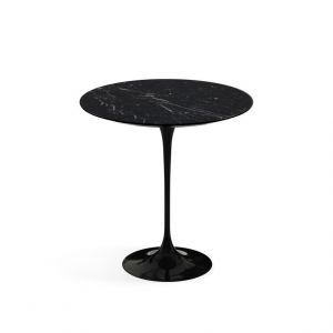 KNOLL table ronde TULIP &Oslash; 51 cm collection Eero Saarinen (Base noire / plateau Noir Marquin satin&eacute; - marbre et aluminium)