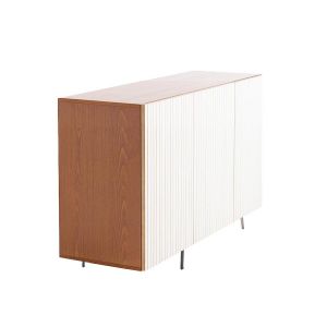 HORM buffet avec 3 portes LEON sur base Mid-Century Modern L 144 cm (H 112 cm, 2 portes ouverture &agrave; gauche et 1 &agrave; droite - Bois blond et portes en h&ecirc;tre blanchi et bois blond)