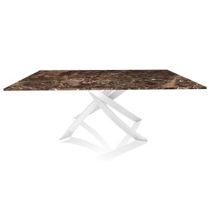 BONTEMPI CASA table avec structure blanche ARTISTICO 20.01 200x106 cm (Dark Emperador - Plateau en marbre naturel et structure en acier laqué blanc)