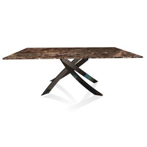 BONTEMPI CASA table avec structure noir poli ARTISTICO 20.01 200x106 cm (Dark Emperador - Plateau en marbre naturel et structure en acier laqué noir poli)
