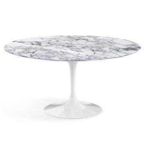 KNOLL table ronde TULIP &Oslash; 152 cm collection Eero Saarinen (Base blanche / plateau Arabescato - marbre et aluminium)