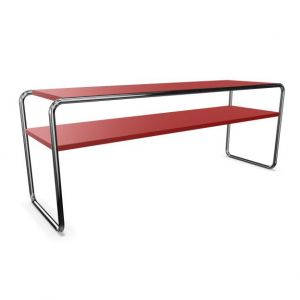 THONET table basse B 10/1 (Rouge RAL 3013 - Fr&ecirc;ne laqu&eacute; &agrave; pores ouverts et acier chrom&eacute;)