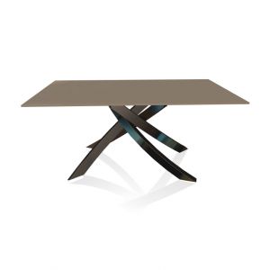 BONTEMPI CASA table avec structure noir poli ARTISTICO 20.13 160x90 cm (Tourterelle brillant - Plateau en verre et structure en acier laqué noir poli)