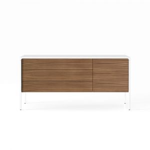 PUNT MOBLES buffet meuble TACTILE structure en chêne laqué blanc avec 3 tiroirs et 1 porte (Noyer - MDF E1 et bois)