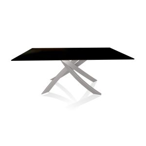 BONTEMPI CASA table avec structure gris clair ARTISTICO 20.00 180x106 cm (Laqué noir brillant - Plateau en verre et structure en acier laqué gris clair)