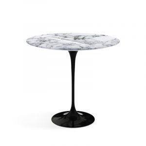 KNOLL table basse ovale TULIP collection Eero Saarinen 57x38 cm (Base noire / plateau Arabescato - marbre et aluminium)