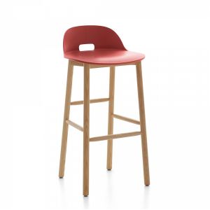 EMECO ALFI BARSTOOL LOW BACK tabouret avec le dossier bas (Rouge et frêne clair - Polypropylène et fibre de bois recyclé)